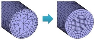 左圖為Moldex3D Designer R14.0的流道網格截面樣板，所產生的實體網格為三角柱；右圖為Moldex3D Designer R15.0的流道網格截面樣板，所產生的實體網格為六面體