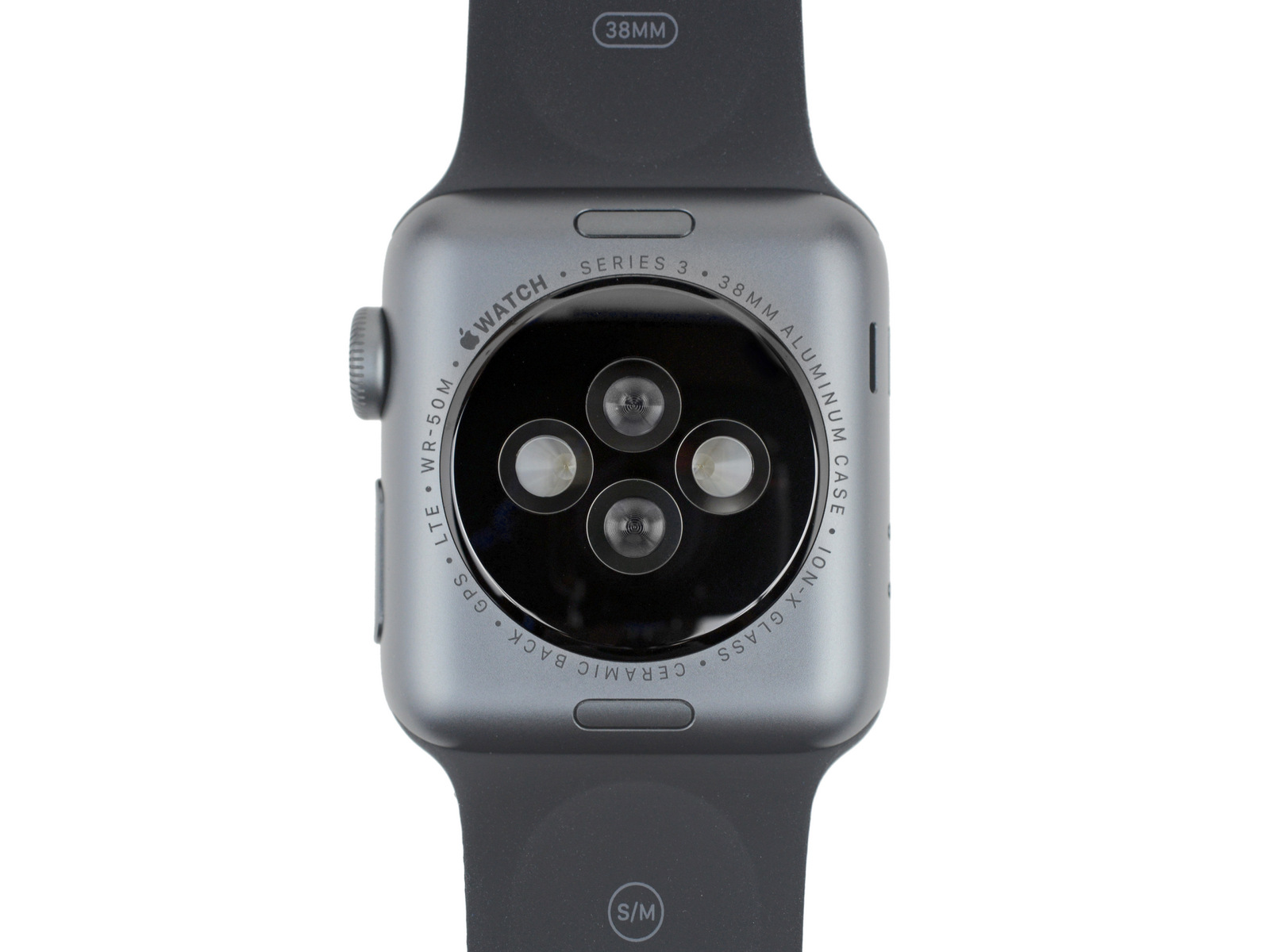 Apple Watch Series 3增加了數項新技術，包含GPS+LTE、e-SIM、W2晶片與新的電池，防水也增加到50米。(Source: iFix.com)
