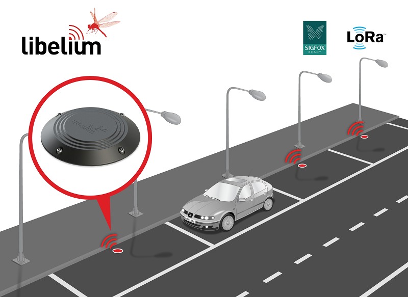 將地磁感測器嵌入地面，以協助駕駛找尋路邊停車位。（source：libelium）