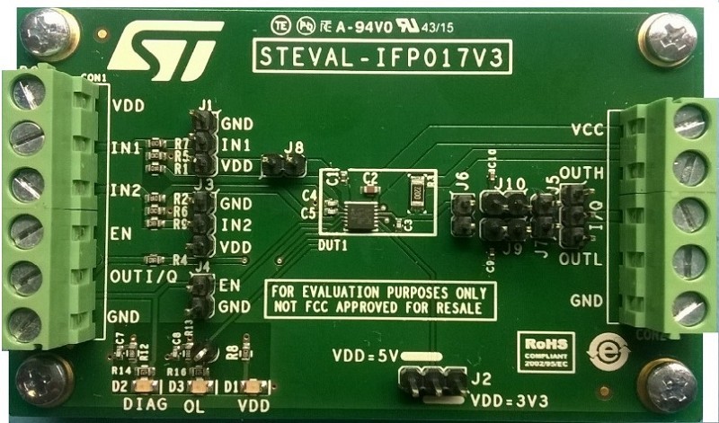 STEVAL-IFP017V3展示板，用於測試L6362A的阻容和電感負載驅動能力。