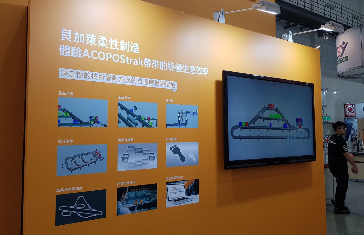 貝加萊今年展出一系列自動化產品，其中以ACOPOStrak與SuperTrak兩項磁浮式輸送生產線最為吸睛。（攝影／王明德）