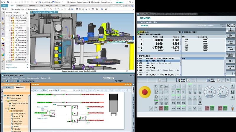 同時搭配Create My Virtual Machine軟體，融入實體控制器NC運算和運動控制功能、工具虛擬機台／切削程式，可讓工具機縮短內部電控人員開發時間。（source：Siemens）