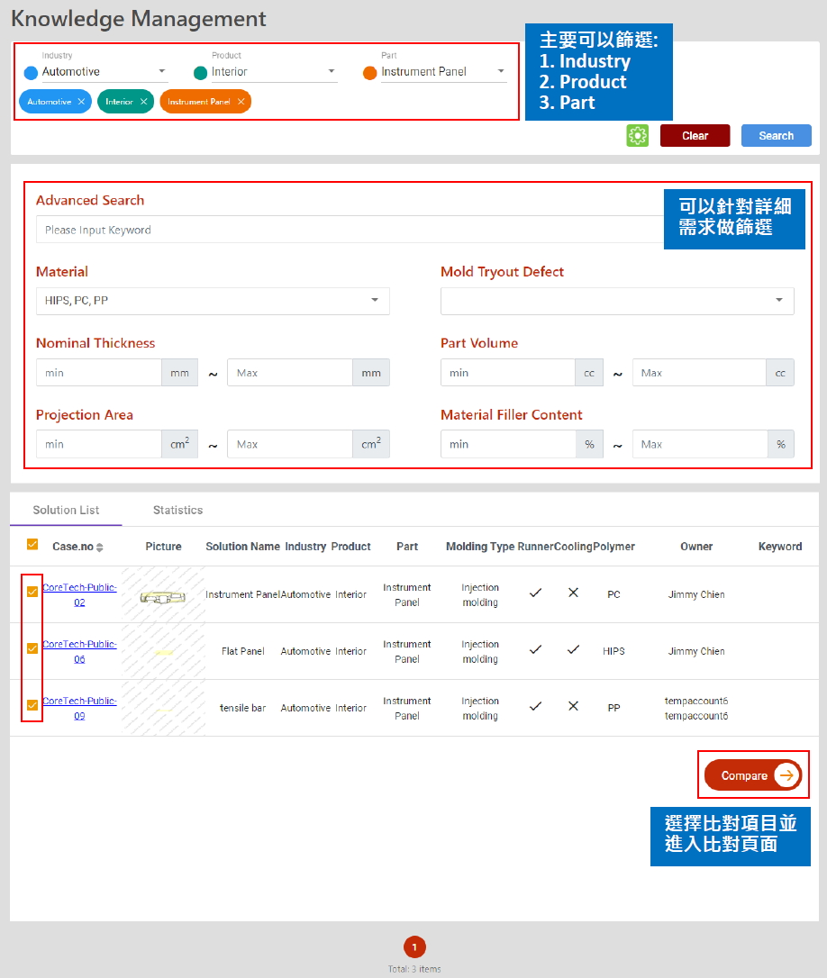 透過分類及材料來找出需要的模具設計
