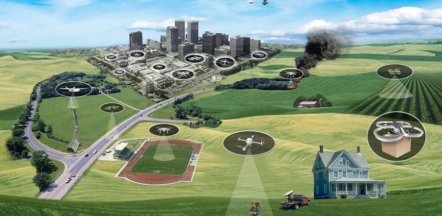無人駕駛交通管理（Unmanned Traffic Management；UTM）的架構示意圖。（source：NASA）