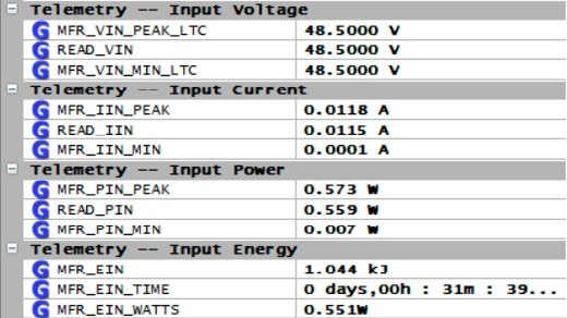 與輸入電源電壓、電流、功率和電能相關的遙測視圖
