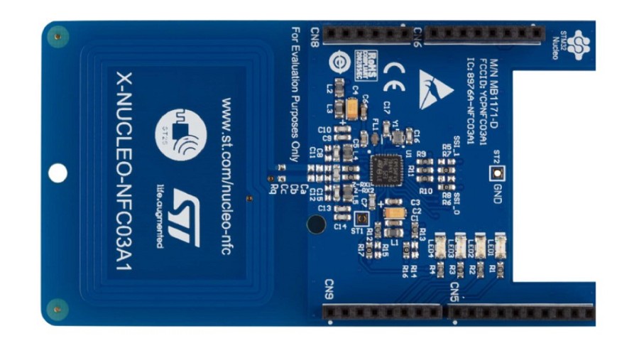 X-NUCLEO-NFC03A1讀卡器評估板可擴展STM32 Nucleo板，可用於NFC，支援接近和鄰近標準。（source：STMicroelectronics）