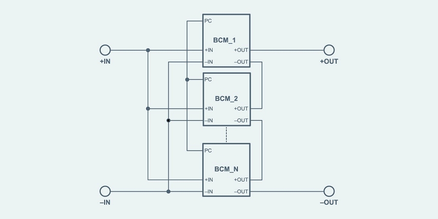 BCM 輸出串連以提高輸出電壓，從而實現更高的設計靈活性。