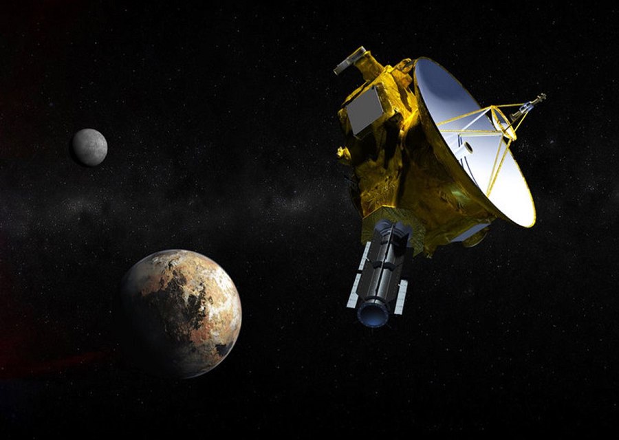 新視野號太空飛行器飛越冥王星和衛星Charon的展示圖